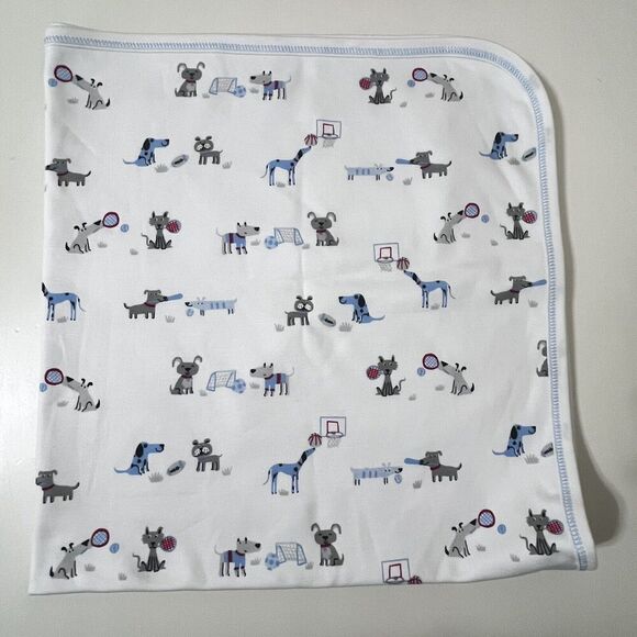 Kissy Kissy Dogs Playing Sports Pima Cotton Baby Receiving Blanket Lovey Blankie - Picture 1 of 15